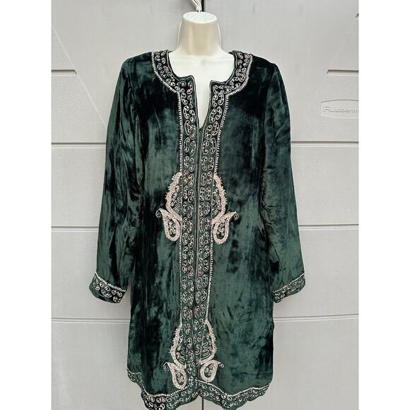 Soft Surroundings Crushed Velvet Embroidered Beaded Jacket Emerald Green Party M - Picture 3 of 11